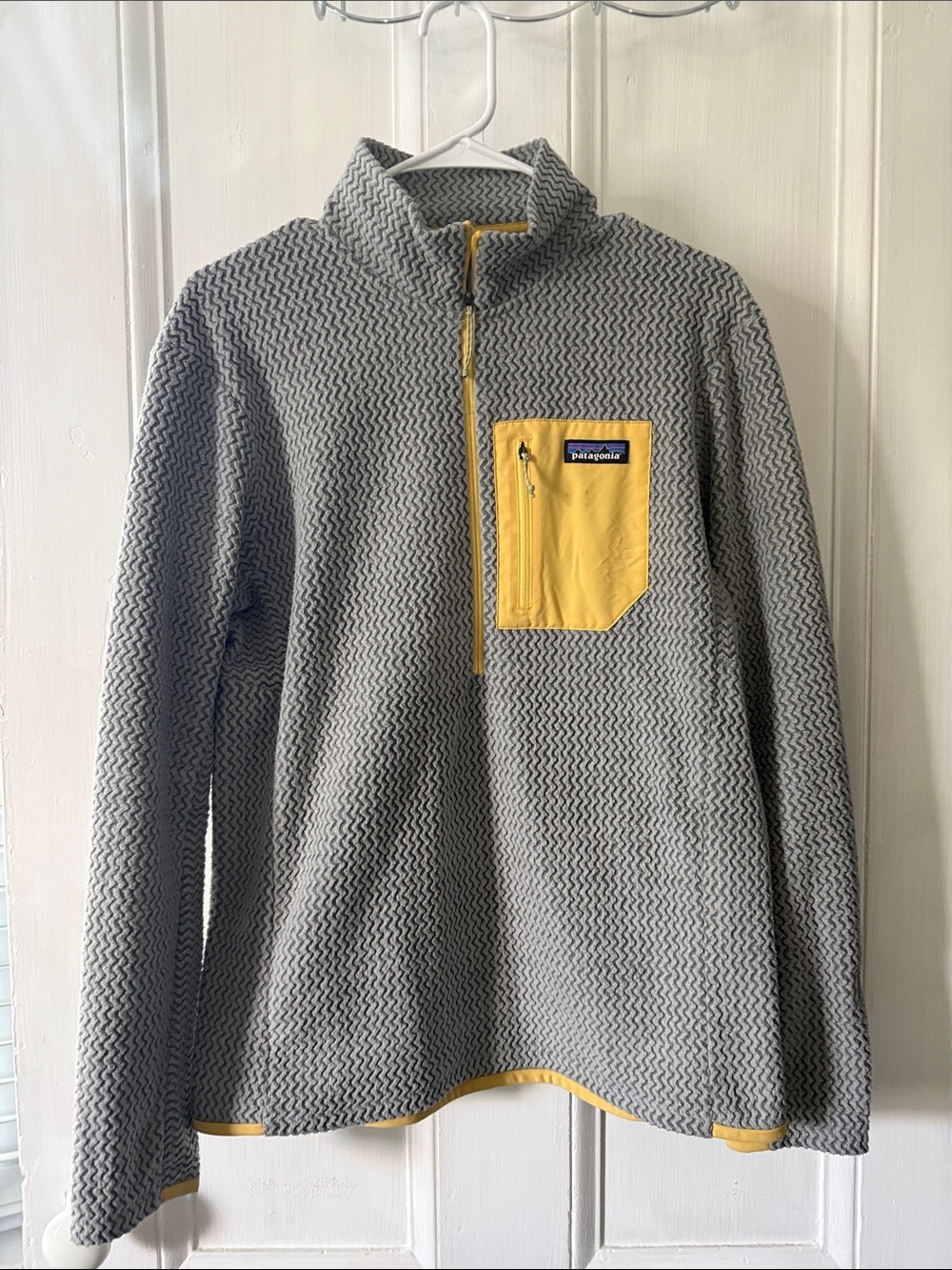 Patagonia Grey Fleece Half-Zip with Yellow Chest Pocket